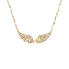 0.22ct 14k Yellow Gold Diamond Angel Wings Necklace