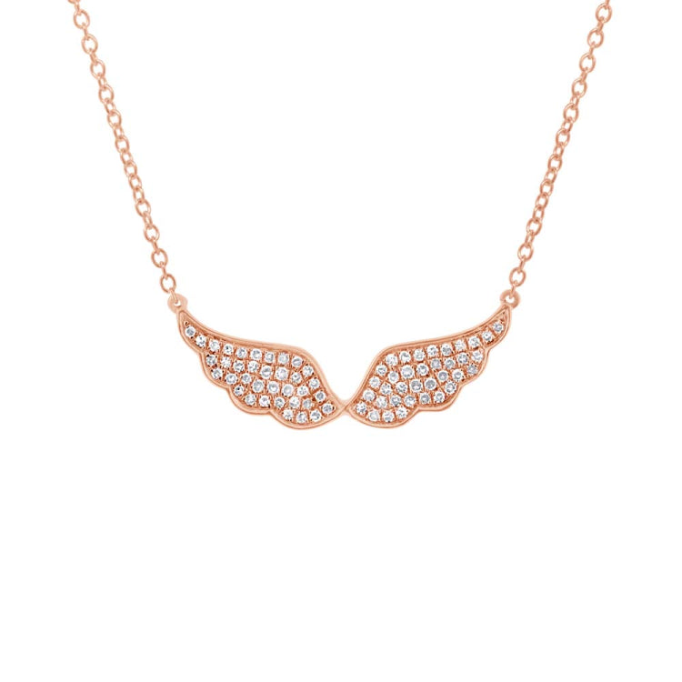 0.22ct 14k Rose Gold Diamond Angel Wings Necklace
