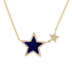 0.18ct Diamond & 0.70ct Lapis 14k Yellow Gold Star Necklace