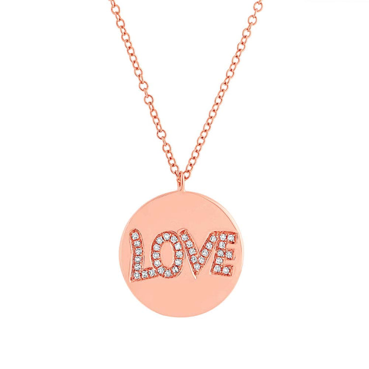 0.08ct 14k Rose Gold Diamond "Love" Pendant