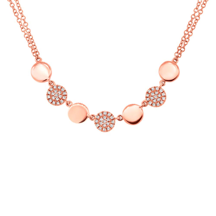 0.16ct 14k Rose Gold Diamond Pave Circle Necklace