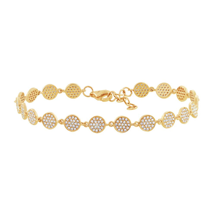 0.84ct 14k Yellow Gold Diamond Pave Circle Bracelet