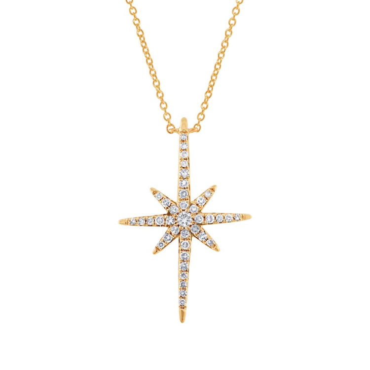 0.24ct 14k Yellow Gold Diamond North Star Necklace