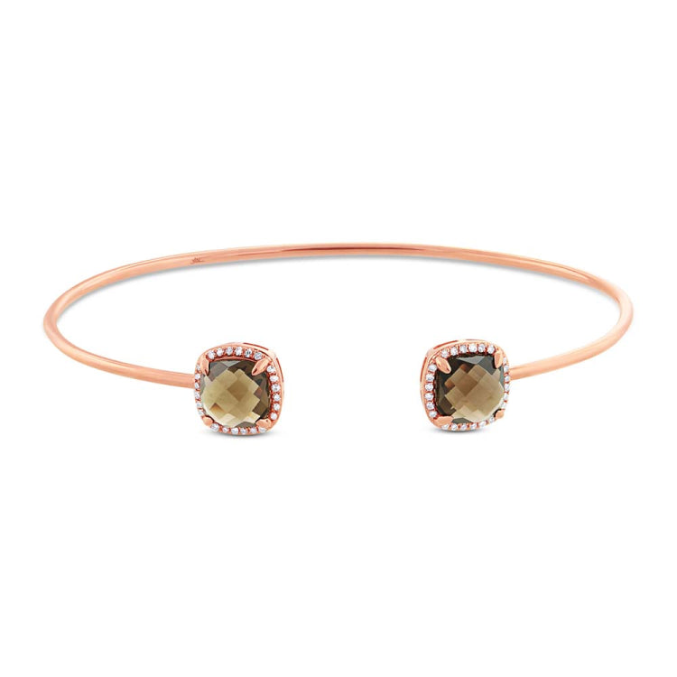 0.14ct Diamond & 3.30ct Smokey Topaz 14k Rose Gold Bangle