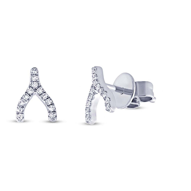 0.06ct 14k White Gold Diamond Wishbone Stud Earring