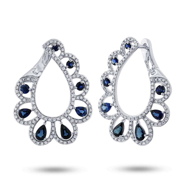 1.18ct Diamond & 2.60ct Blue Sapphire 14k White Gold Earring