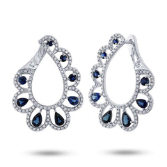 1.18ct Diamond & 2.60ct Blue Sapphire 14k White Gold Earring