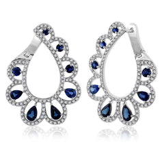 1.18ct Diamond & 2.60ct Blue Sapphire 14k White Gold Earring