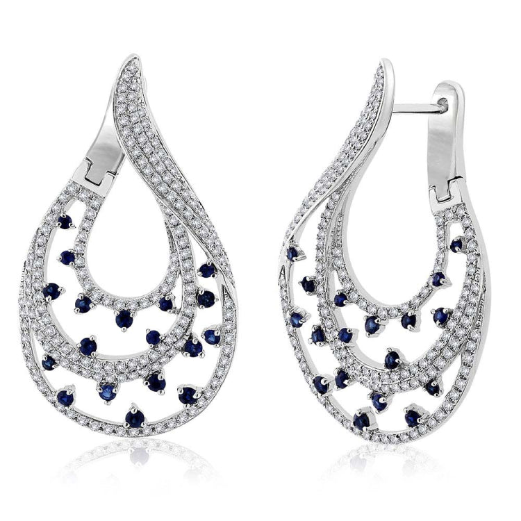 1.49ct Diamond & 0.83ct Blue Sapphire 14k White Gold Earring