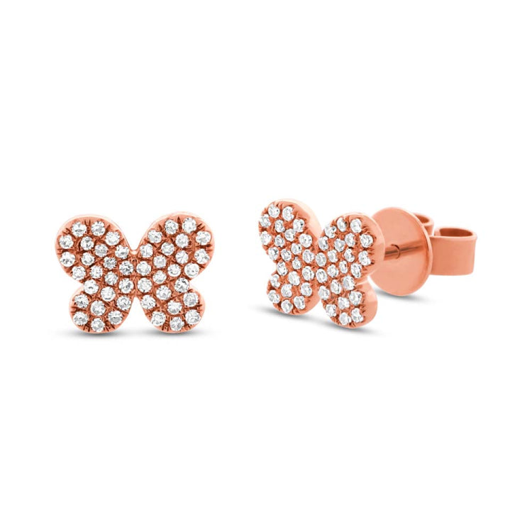0.22ct 14k Rose Gold Diamond Pave Butterfly Stud Earring