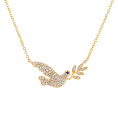 0.25ct Diamond & 0.01ct Blue Sapphire 14k Yellow Gold Dove Necklace