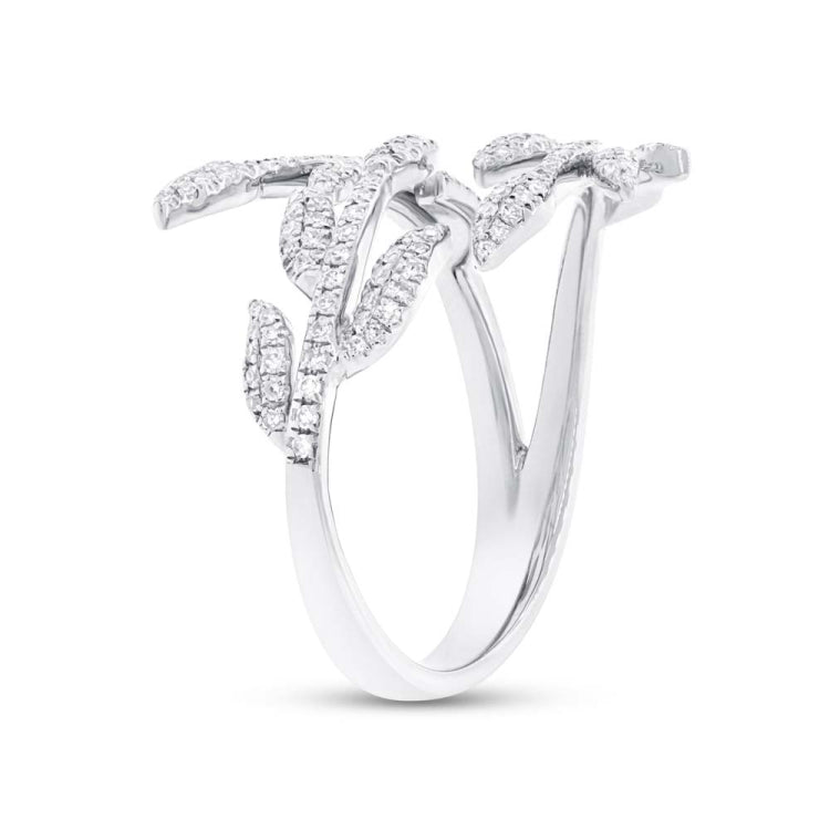 0.44ct 14k White Gold Diamond Leaf Ring