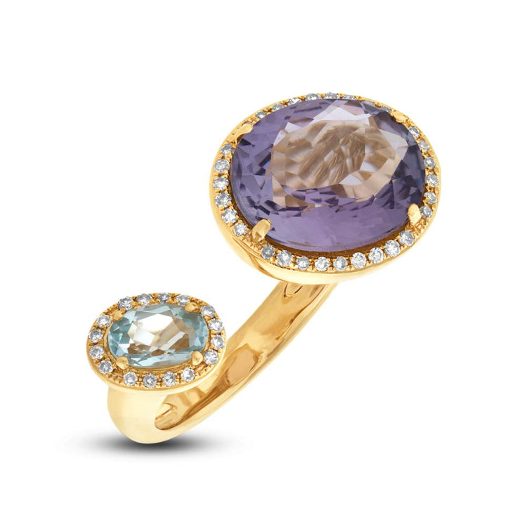 0.17ct Diamond & 4.75ct Amethyst & Sky Blue Topaz 14k Yellow Gold Ring