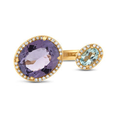 0.17ct Diamond & 4.75ct Amethyst & Sky Blue Topaz 14k Yellow Gold Ring