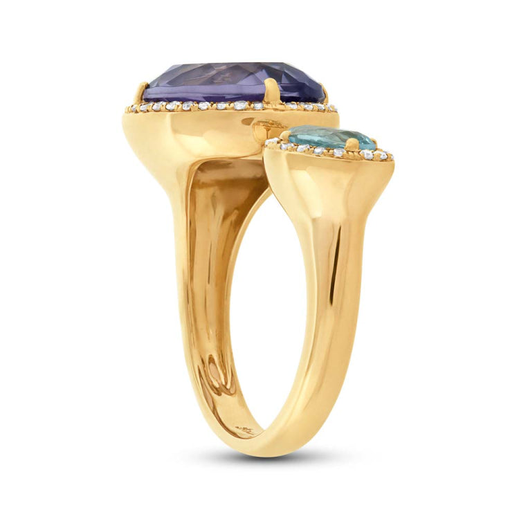0.17ct Diamond & 4.75ct Amethyst & Sky Blue Topaz 14k Yellow Gold Ring