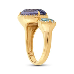 0.17ct Diamond & 4.75ct Amethyst & Sky Blue Topaz 14k Yellow Gold Ring