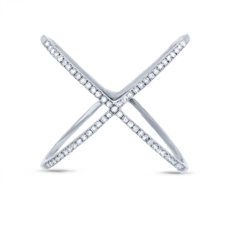 0.18ct 14k White Gold Diamond Lady's "X" Ring Size 6