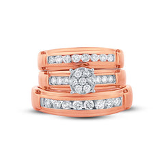 0.96ct 14k Rose Gold Diamond Trio Set Cluster
