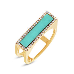 0.15ct Diamond & 0.97ct Composite Turquoise 14k Yellow Gold Lady's Ring Size 8