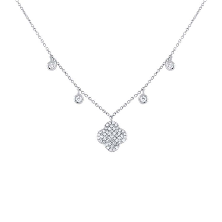 0.24ct 14k White Gold Diamond Clover Necklace