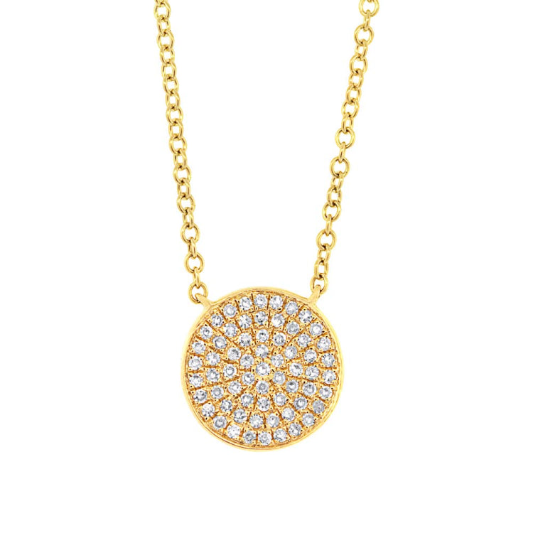 0.15ct 14k Yellow Gold Diamond Pave Circle Pendant