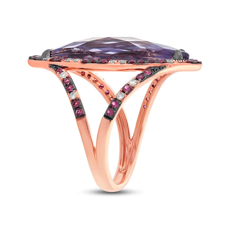 0.15ct Diamond & 6.52ct Amethyst & Pink Sapphire 14k Rose Gold Ring