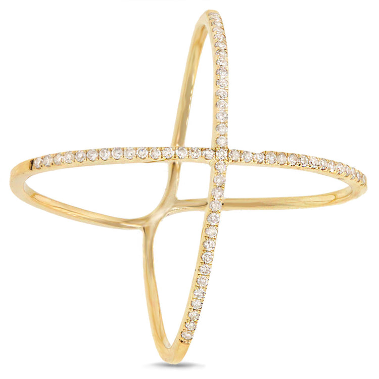 0.21ct 14k Yellow Gold Diamond Lady's "X" Ring Size 9