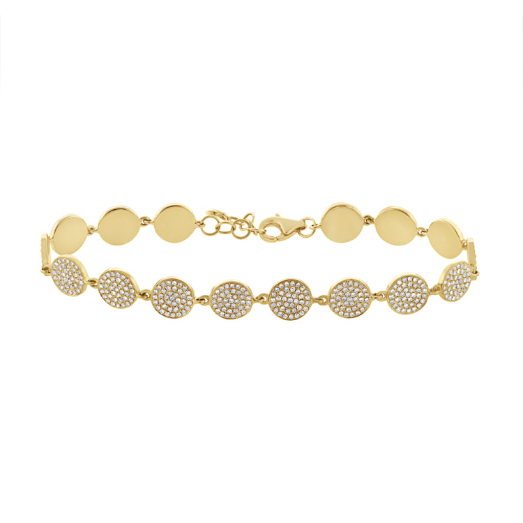 1.33ct 14k Yellow Gold Diamond Pave Circle Bracelet
