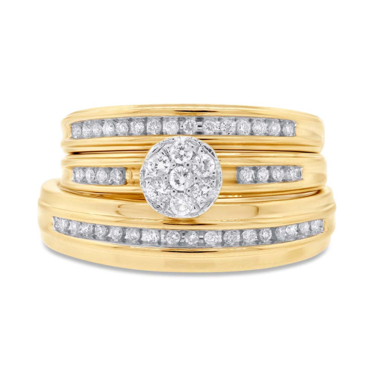 0.37ct 14k Yellow Gold Diamond Trio Set Cluster