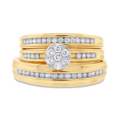 0.37ct 14k Yellow Gold Diamond Trio Set Cluster