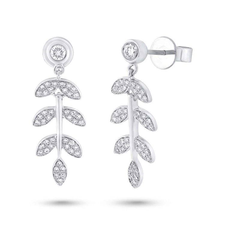 0.32ct 14k White Gold Diamond Leaf Earring