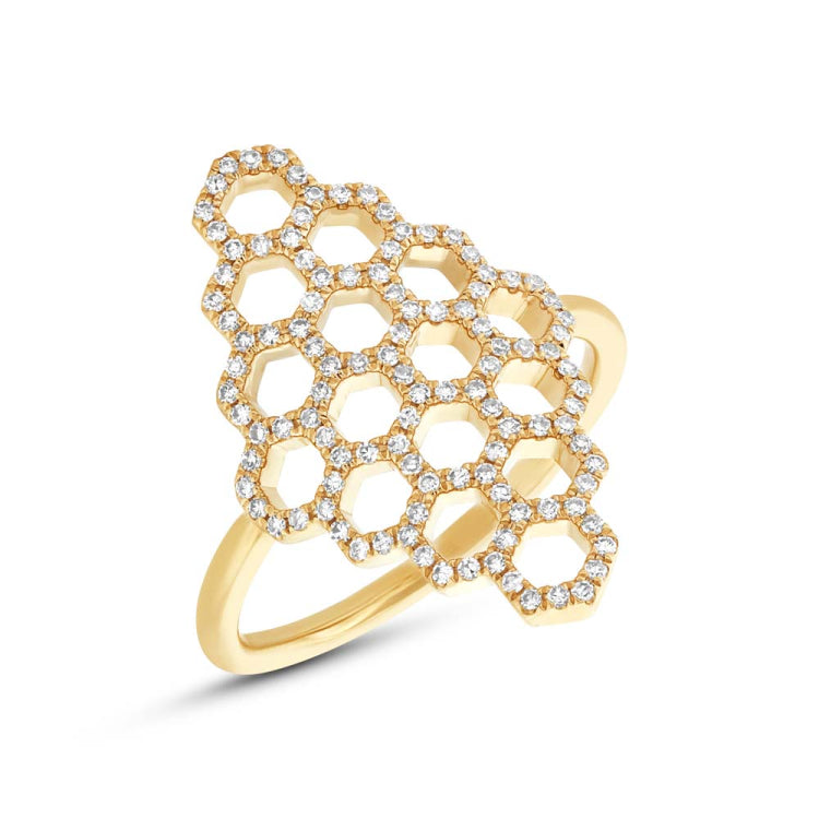 0.30ct 14k Yellow Gold Diamond Honeycomb Ring