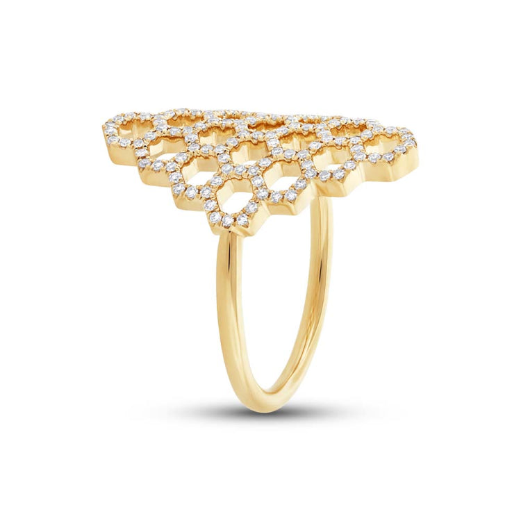 0.30ct 14k Yellow Gold Diamond Honeycomb Ring
