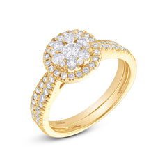 0.90ct 14k Yellow Gold Diamond Cluster Wedding Set