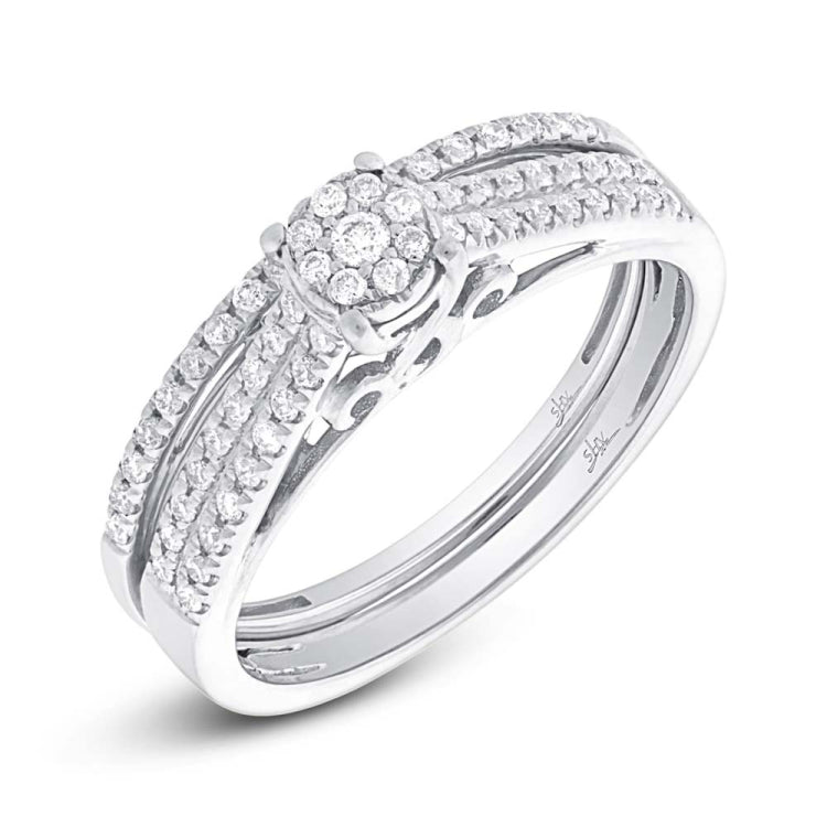 0.30ct 14k White Gold Diamond Cluster Wedding Set