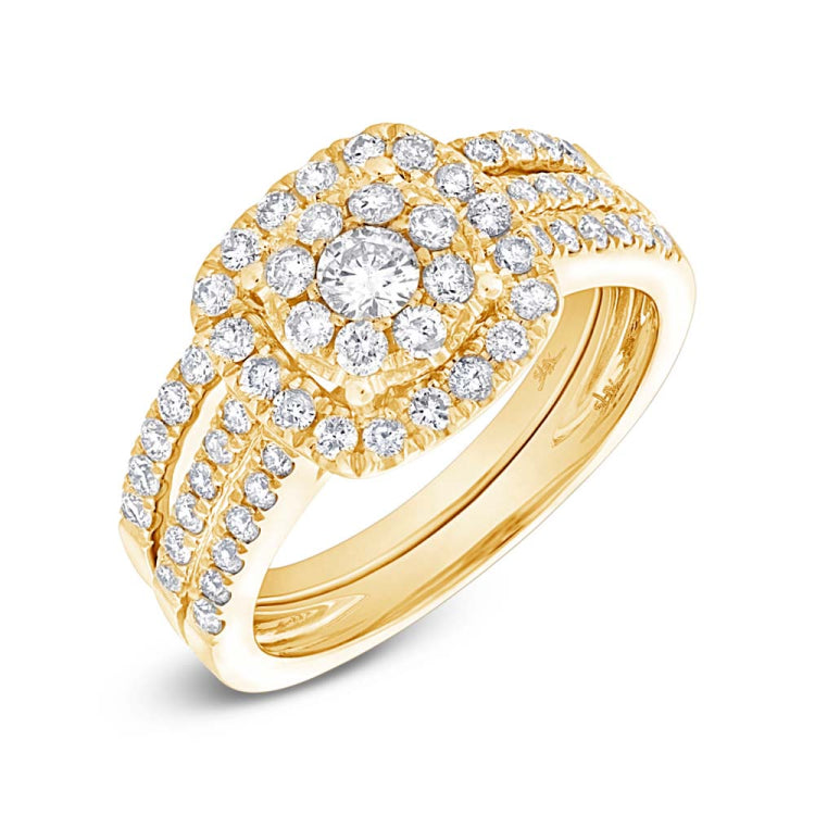 1.07ct 14k Yellow Gold Diamond Cluster Wedding Set