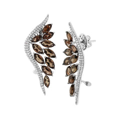 0.75ct Diamond & 5.91ct Smokey Topaz 14k White Gold Ear Crawler Earring
