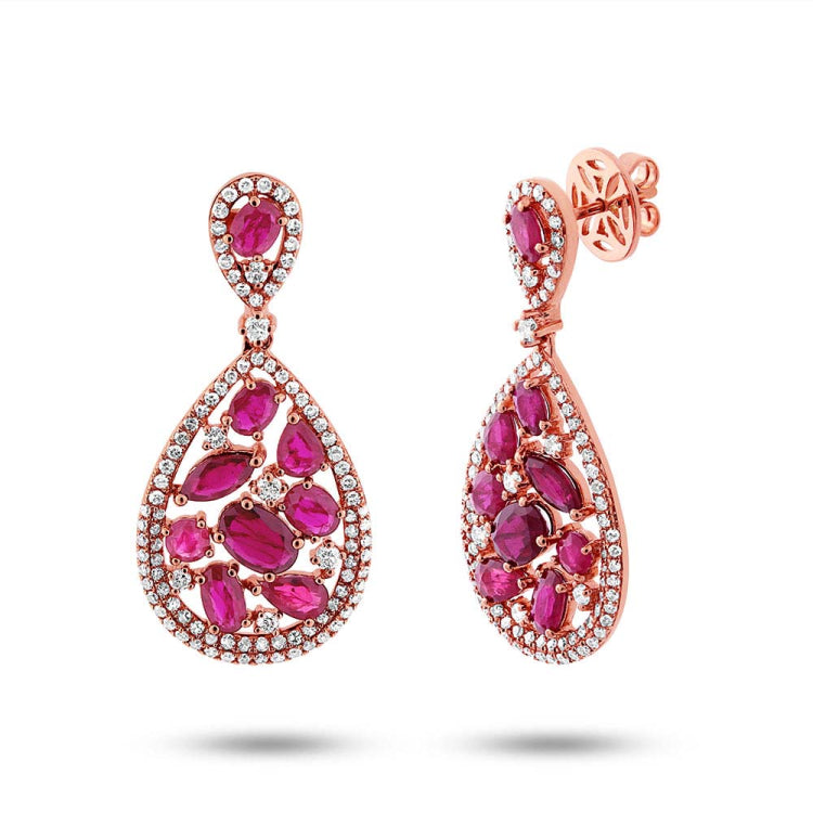 1.09ct Diamond & 4.38ct Ruby 14k Rose Gold Earring