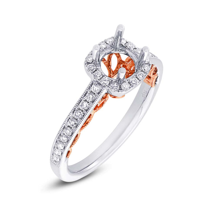 0.33ct 14k Two-tone Rose Gold Diamond Semi-mount Ring for 0.75ct Center