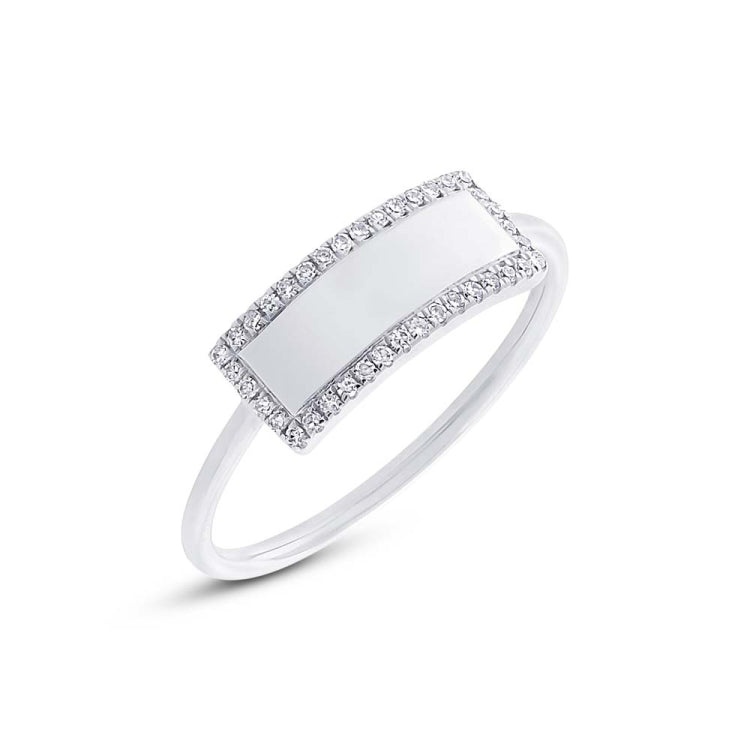 0.11ct 14k White Gold Diamond Bar ID Ring Size 3