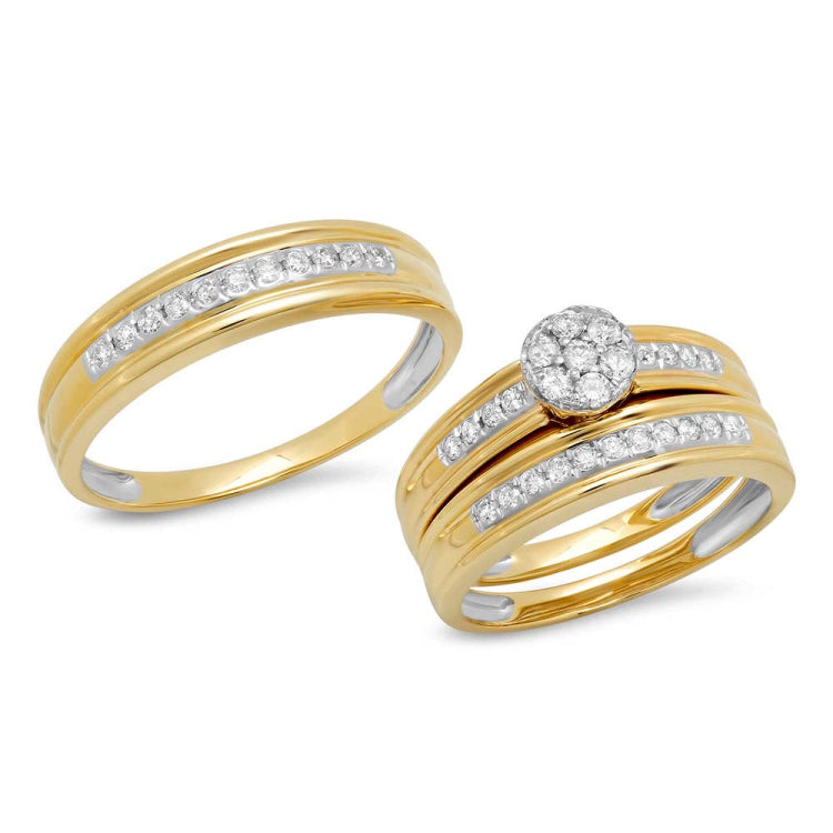 0.48ct 14k Yellow Gold Diamond Trio Set Cluster