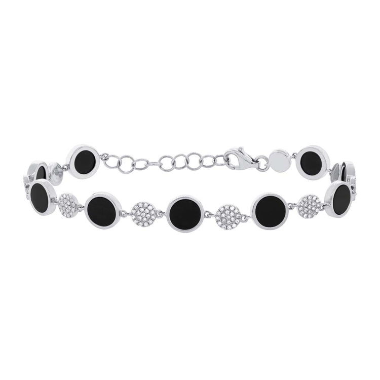 0.41ct Diamond & 3.61ct Onyx 14k White Gold Bracelet