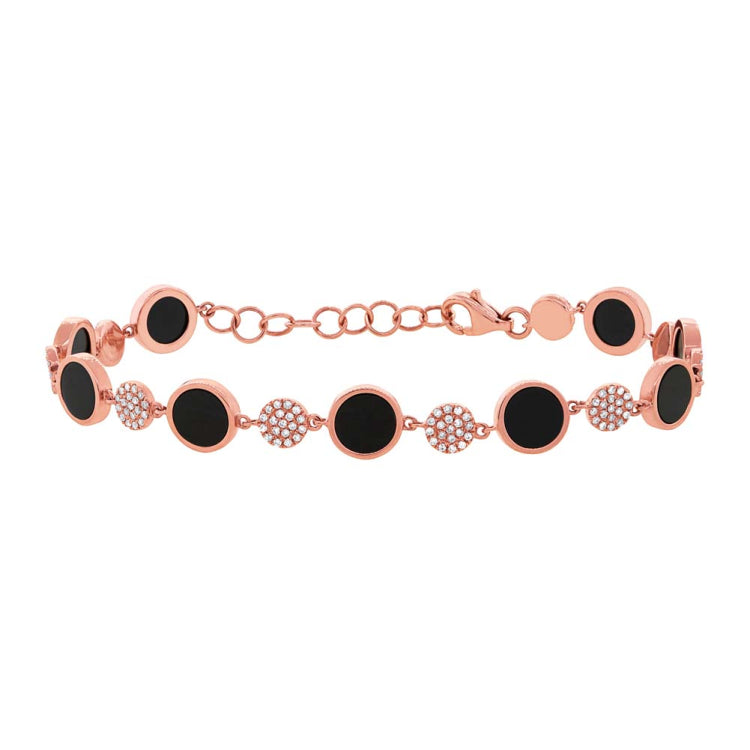 0.41ct Diamond & 3.61ct Onyx 14k Rose Gold Bracelet