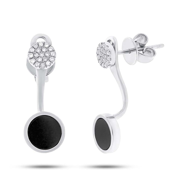 0.09ct Diamond & 0.80ct Onyx 14k White Gold Earring Jacket with Stud