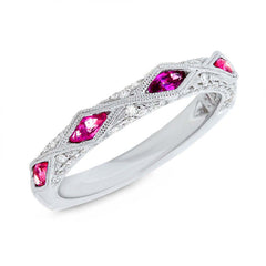 0.33ct Diamond & 0.64ct Ruby 14k White Gold Lady's Ring Size 5.75