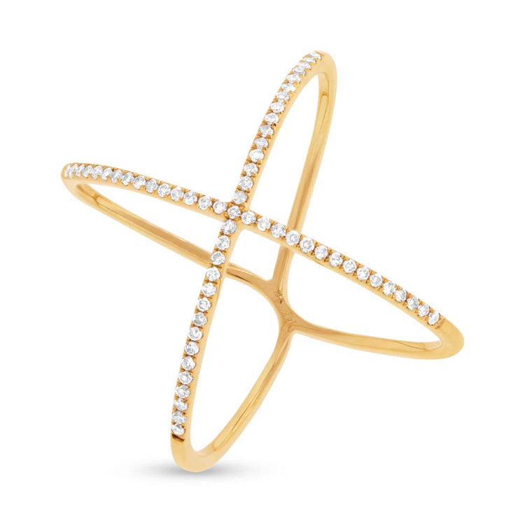 0.18ct 14k Yellow Gold Diamond Lady's "X" Ring Size 8.75