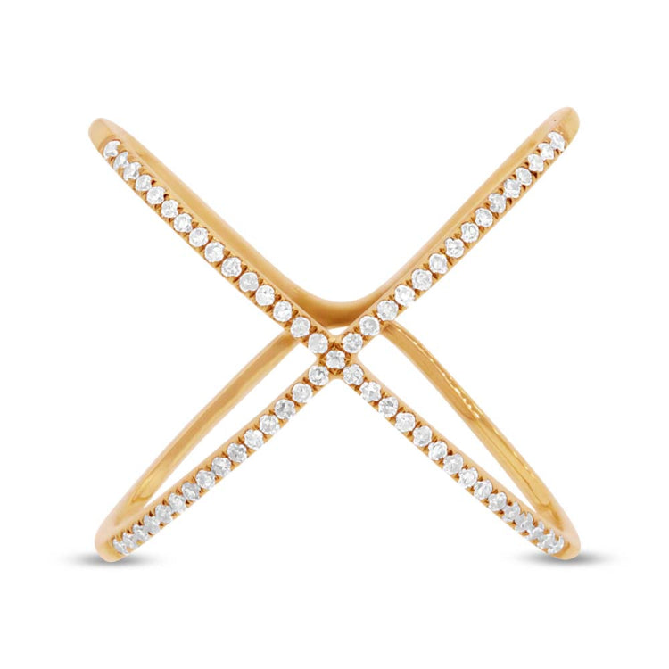 0.18ct 14k Yellow Gold Diamond Lady's "X" Ring Size 8.75