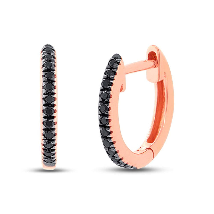 0.07ct 14k Rose Gold Black Diamond Huggie Earring
