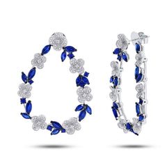 1.74ct Diamond & 7.95ct Blue Sapphire 14k White Gold Flower Earring
