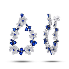 3.62ct Diamond & 9.64ct Blue Sapphire 14k White Gold Flower Earring